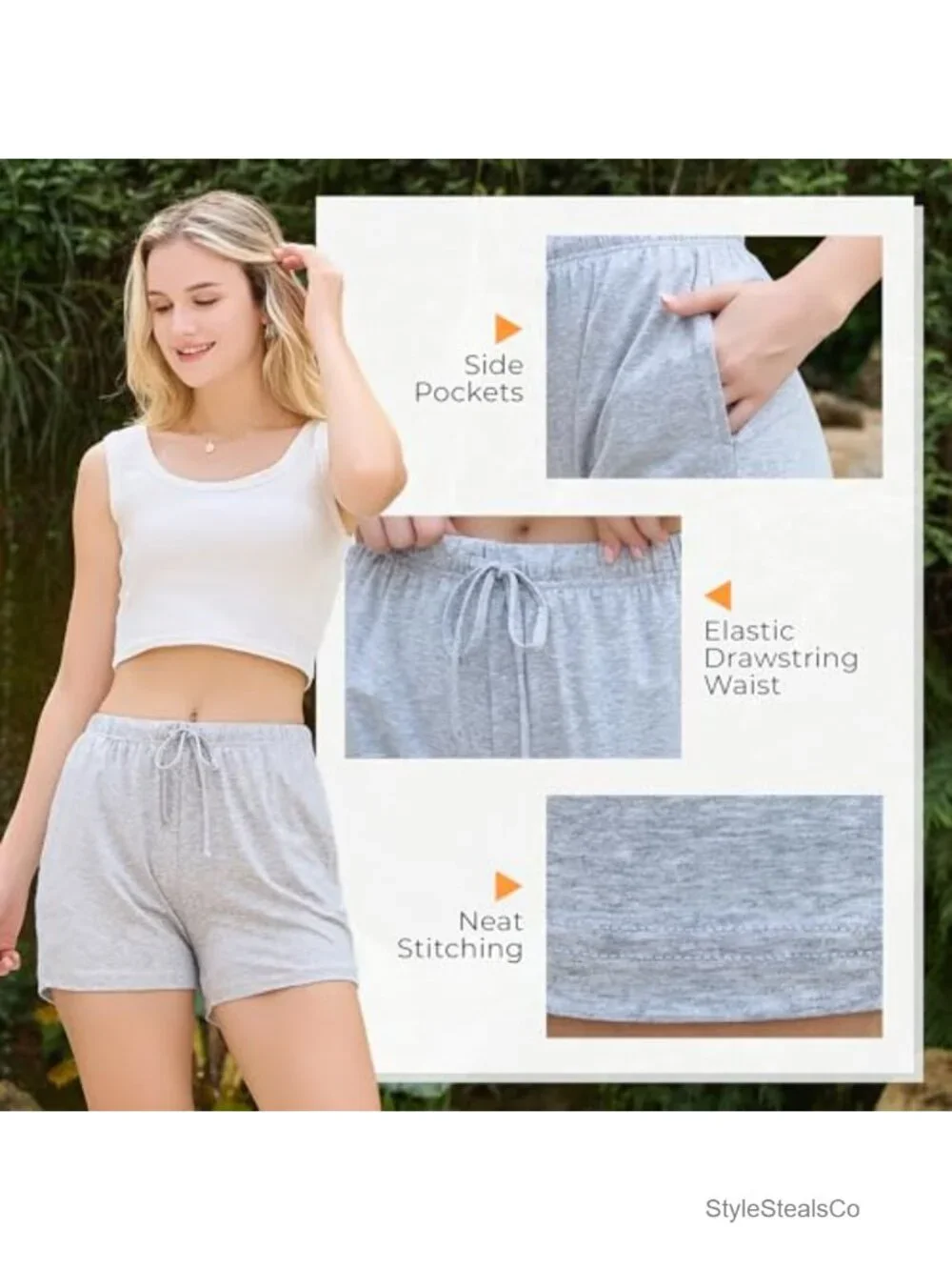 3 Pack Pajama Shorts for Women Lightweight Cotton Blend with Pockets &